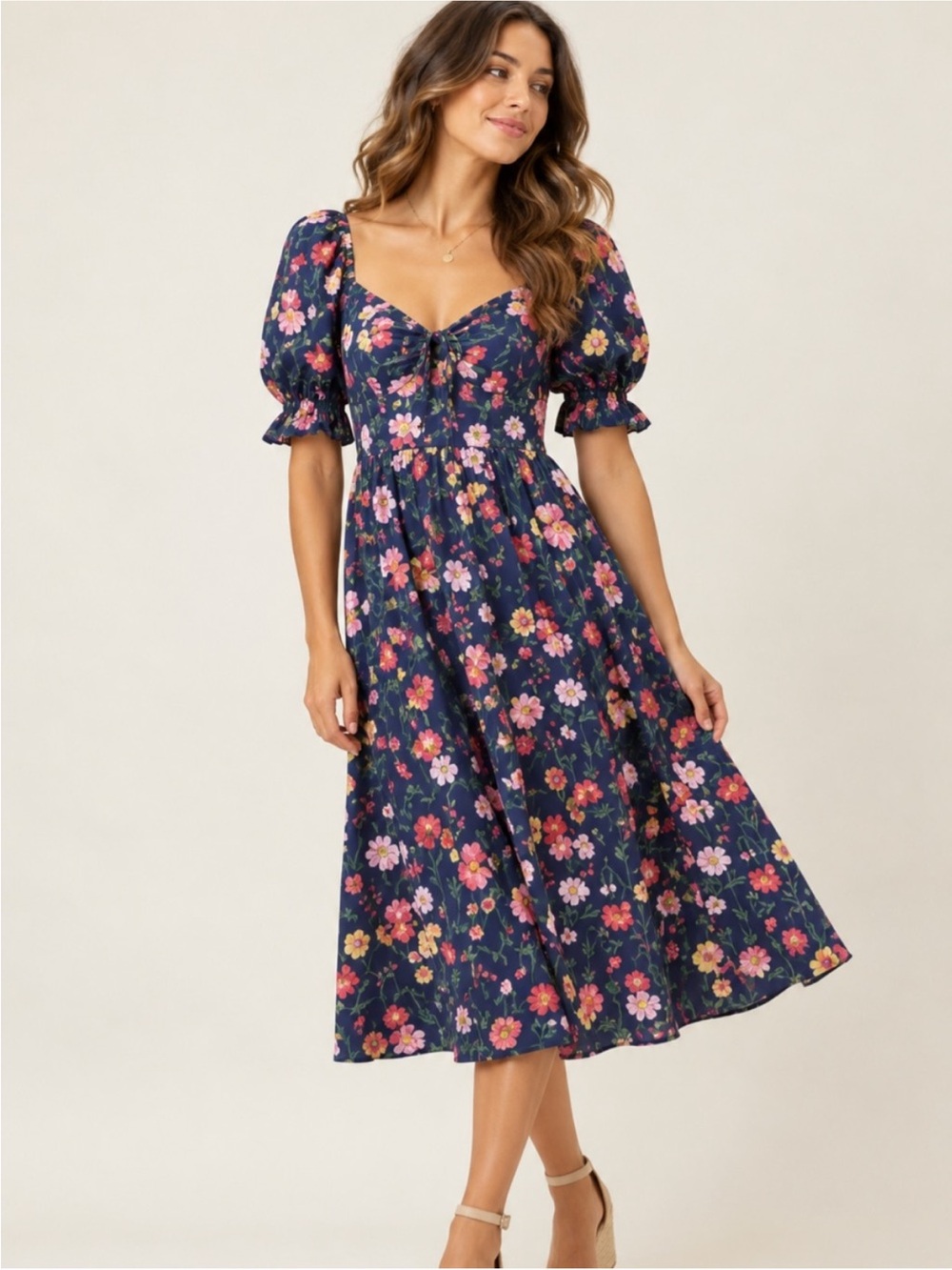 Hill House Ophelia Dress Navy Peony Bouquet Puff Sleeve Smocked Back Womens XL